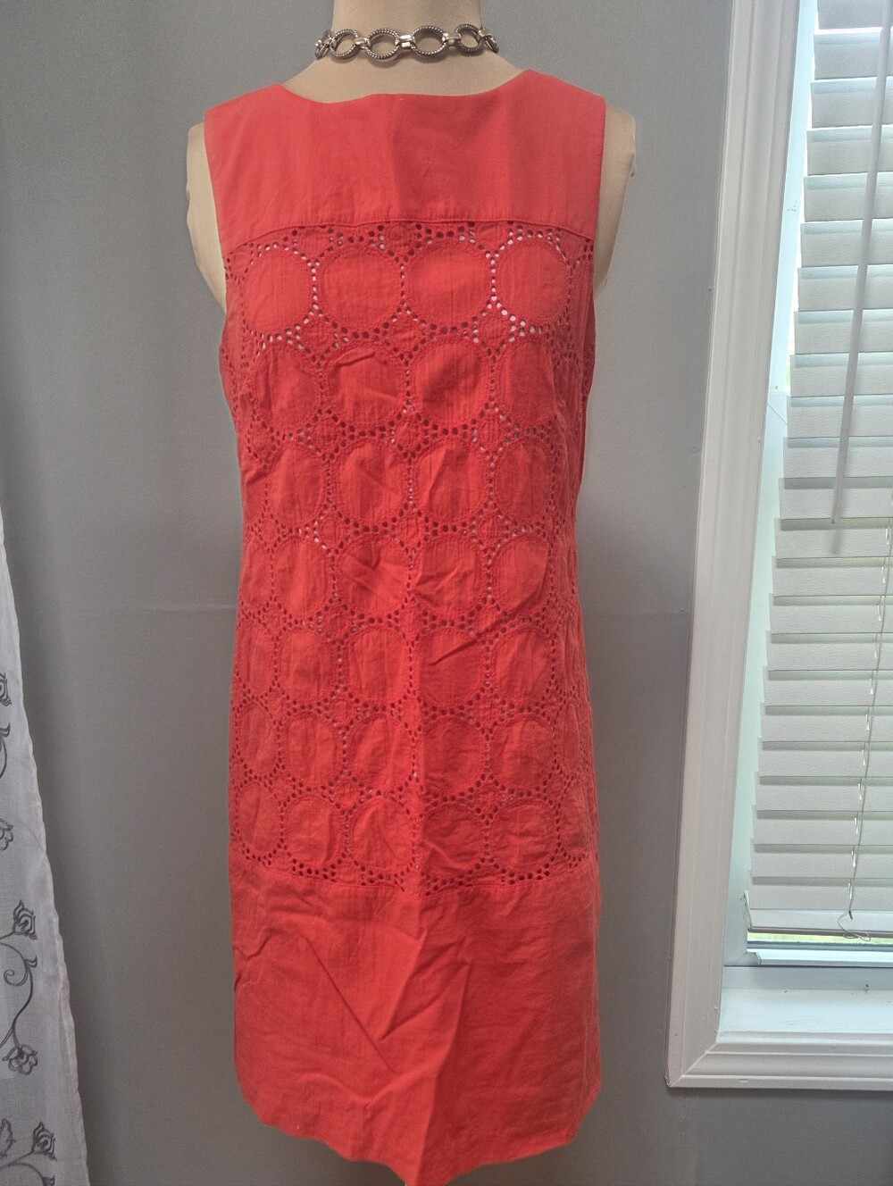 Studio One Coral Sleeveless Eyelet Shift Dress with Back Zipper Size 10
